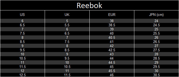 reebok pump fury size chart